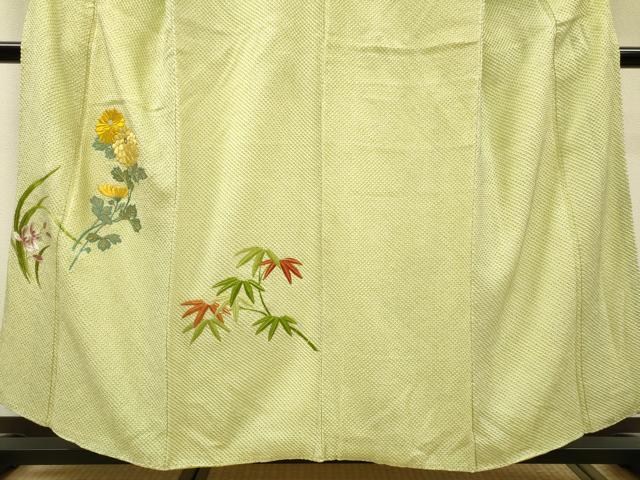 平和屋着物▼訪問着　総絞り　刺繍　笹菊花文　金糸　正絹　逸品　DABH7384fe