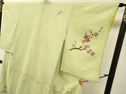 平和屋着物▼訪問着　総絞り　刺繍　笹菊花文　金糸　正絹　逸品　DABH7384fe