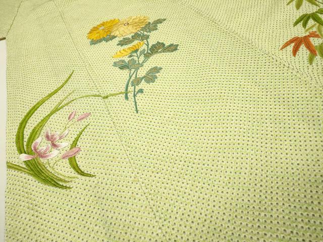 平和屋着物▼訪問着　総絞り　刺繍　笹菊花文　金糸　正絹　逸品　DABH7384fe