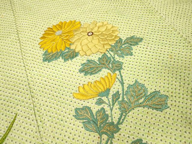 平和屋着物▼訪問着　総絞り　刺繍　笹菊花文　金糸　正絹　逸品　DABH7384fe