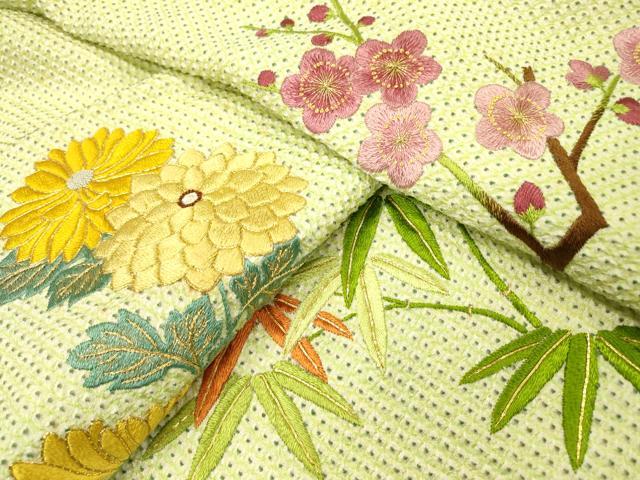 平和屋着物▼訪問着　総絞り　刺繍　笹菊花文　金糸　正絹　逸品　DABH7384fe