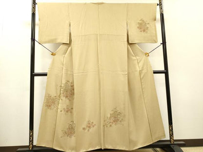 平和屋着物▼中国三大刺繍　スワトウ刺繍　汕頭刺繍　相良刺繍　総刺繍　訪問着　御所車花文　金糸　さが美扱い　正絹　逸品　DABH7385fe
