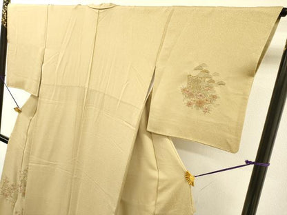 平和屋着物▼中国三大刺繍　スワトウ刺繍　汕頭刺繍　相良刺繍　総刺繍　訪問着　御所車花文　金糸　さが美扱い　正絹　逸品　DABH7385fe
