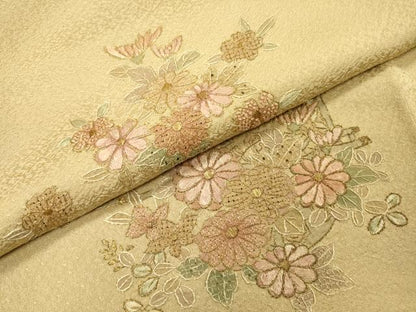 平和屋着物▼中国三大刺繍　スワトウ刺繍　汕頭刺繍　相良刺繍　総刺繍　訪問着　御所車花文　金糸　さが美扱い　正絹　逸品　DABH7385fe