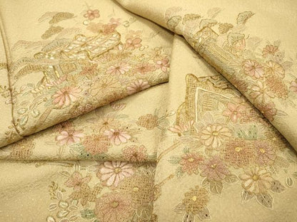 平和屋着物▼中国三大刺繍　スワトウ刺繍　汕頭刺繍　相良刺繍　総刺繍　訪問着　御所車花文　金糸　さが美扱い　正絹　逸品　DABH7385fe