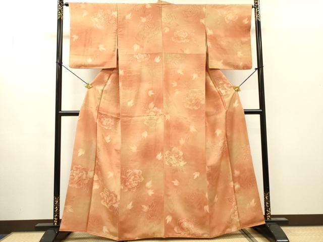 平和屋着物●上質な小紋　地紋起こし　牡丹　暈し染　正絹　逸品　DABH7386fe