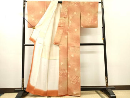 平和屋着物●上質な小紋　地紋起こし　牡丹　暈し染　正絹　逸品　DABH7386fe
