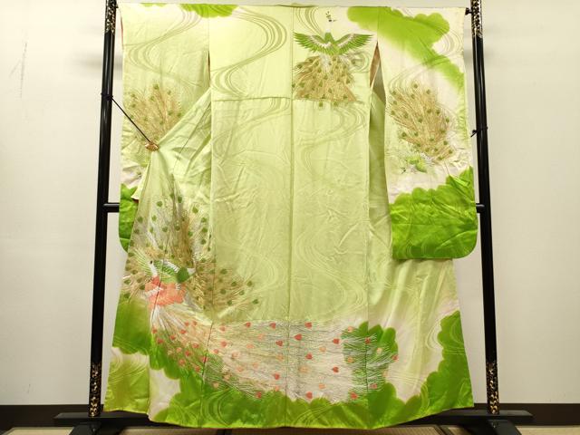 平和屋着物▼豪華振袖　総刺繍　孔雀　金銀糸　正絹　逸品　DABH7393fe