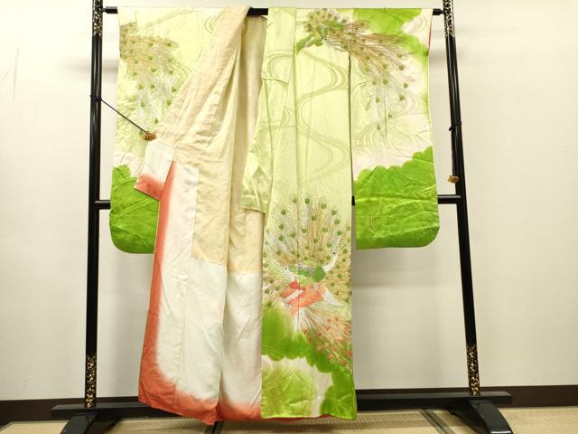 平和屋着物▼豪華振袖　総刺繍　孔雀　金銀糸　正絹　逸品　DABH7393fe