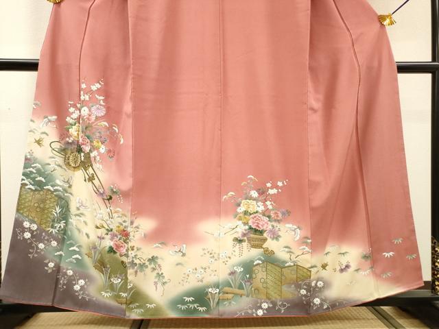 平和屋着物▼訪問着　刺繍　手描き　飛鶴花車文　暈し染　金彩　正絹　逸品　DABH7394fe