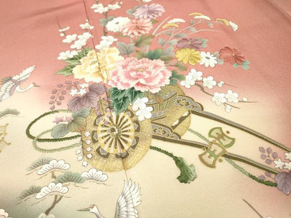 平和屋着物▼訪問着　刺繍　手描き　飛鶴花車文　暈し染　金彩　正絹　逸品　DABH7394fe