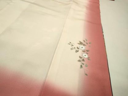 平和屋着物▼訪問着　刺繍　手描き　飛鶴花車文　暈し染　金彩　正絹　逸品　DABH7394fe