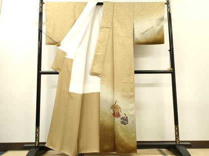 平和屋着物▼訪問着　作家物　手描き　人物文　暈し染　金銀彩　正絹　逸品　DABH7395fe