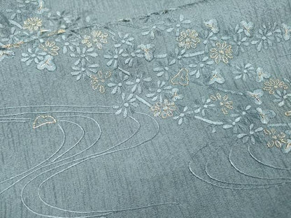 平和屋着物●訪問着　総刺繍　流水花文　金糸　正絹　逸品　未使用　DABH7398fe
