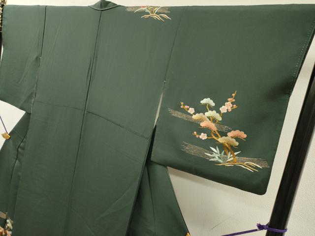 平和屋着物▼訪問着　総刺繍　霞花松文　正絹　逸品　DABH7399fe