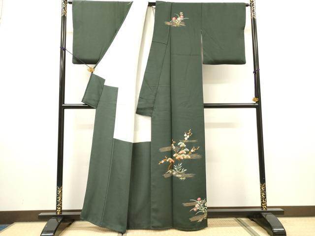 平和屋着物▼訪問着　総刺繍　霞花松文　正絹　逸品　DABH7399fe