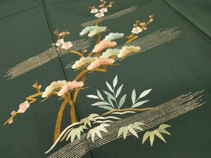 平和屋着物▼訪問着　総刺繍　霞花松文　正絹　逸品　DABH7399fe
