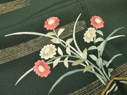 平和屋着物▼訪問着　総刺繍　霞花松文　正絹　逸品　DABH7399fe