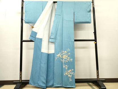 平和屋着物●中国三大刺繍　相良刺繍　総刺繍　訪問着　枝花　銀糸　正絹　逸品　未使用　DABH7400fe