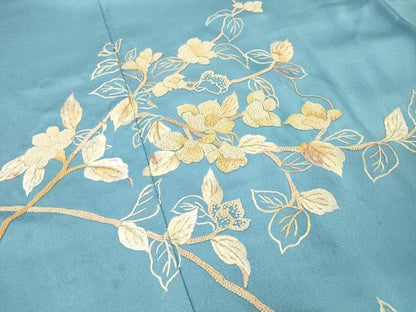 平和屋着物●中国三大刺繍　相良刺繍　総刺繍　訪問着　枝花　銀糸　正絹　逸品　未使用　DABH7400fe