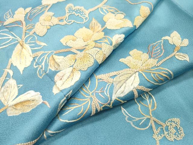 平和屋着物●中国三大刺繍　相良刺繍　総刺繍　訪問着　枝花　銀糸　正絹　逸品　未使用　DABH7400fe