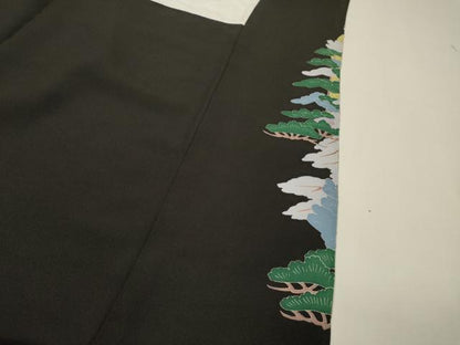 平和屋着物▼中国三大刺繍　スワトウ刺繍　汕頭刺繍　相良刺繍　蘇州刺繍　黒留袖　樹林文　正絹　逸品　DABH7410fe