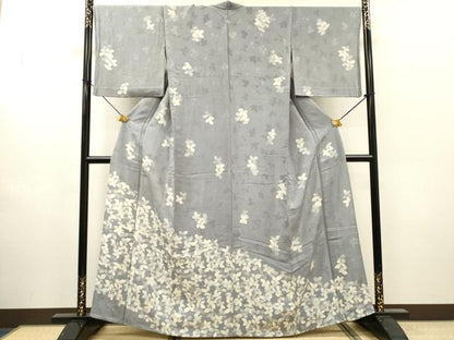 平和屋着物▽訪問着　単衣　地紋起こし　草花　正絹　逸品　DABH7415fe