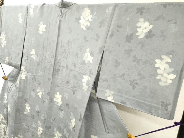 平和屋着物▽訪問着　単衣　地紋起こし　草花　正絹　逸品　DABH7415fe