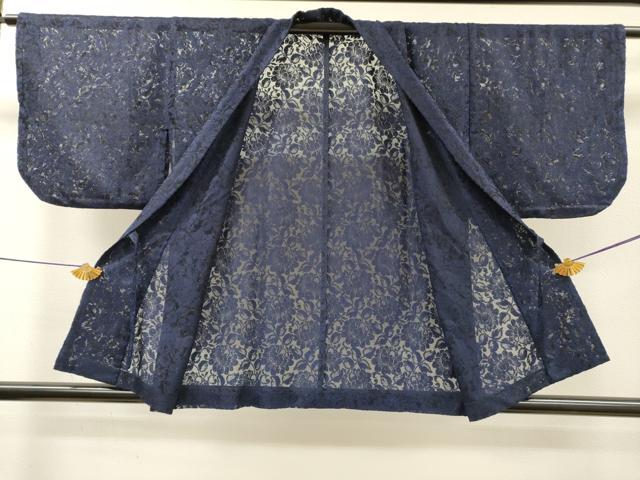 平和屋着物▽道中着　スリーシーズン　春夏秋　塵除け　花唐草文　濃藍色　DABH7417fe