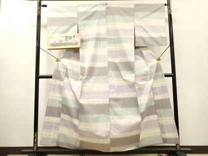 平和屋着物▽本場大島紬　単衣　横段文　夢おりの郷謹製　証紙付き　正絹　逸品　DABH7421fe