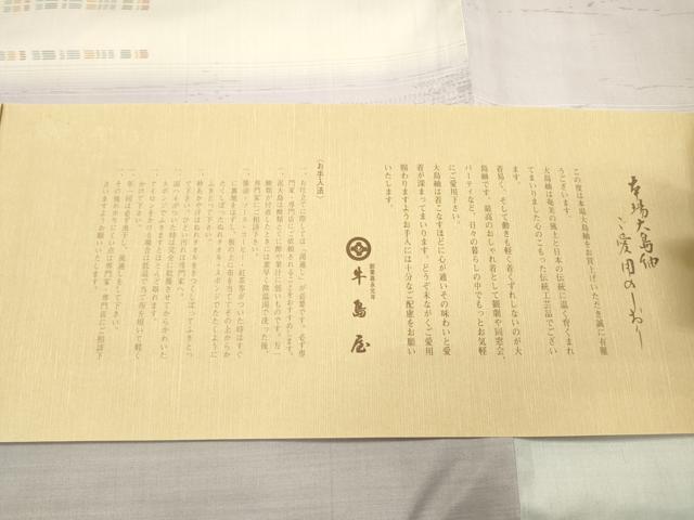 平和屋着物▽本場大島紬　単衣　横段文　夢おりの郷謹製　証紙付き　正絹　逸品　DABH7421fe