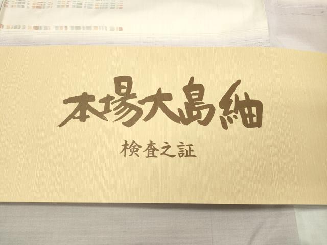 平和屋着物▽本場大島紬　単衣　横段文　夢おりの郷謹製　証紙付き　正絹　逸品　DABH7421fe