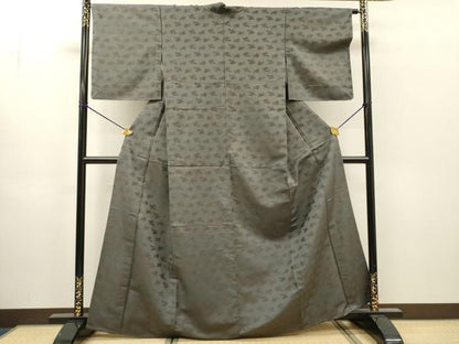 平和屋着物▽上質なお召　単衣　立波文　正絹　逸品　DABH7422fe
