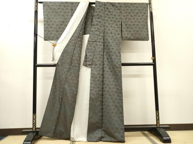 平和屋着物▽上質なお召　単衣　立波文　正絹　逸品　DABH7422fe