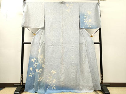 平和屋着物▽訪問着　単衣　枝花　金彩　ロング丈　正絹　逸品　DABH7423fe