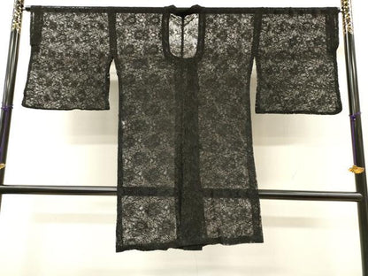 平和屋着物▽道行コート　スリーシーズン　春夏秋　塵除け　総レース　草花　黒地　DABH7428fe