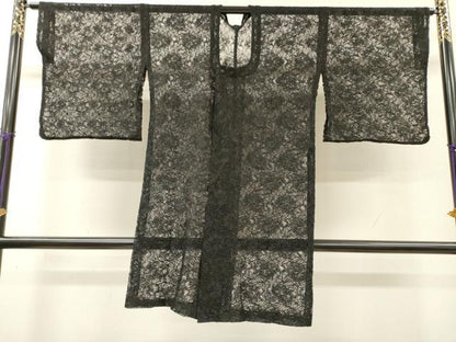 平和屋着物▽道行コート　スリーシーズン　春夏秋　塵除け　総レース　草花　黒地　DABH7428fe
