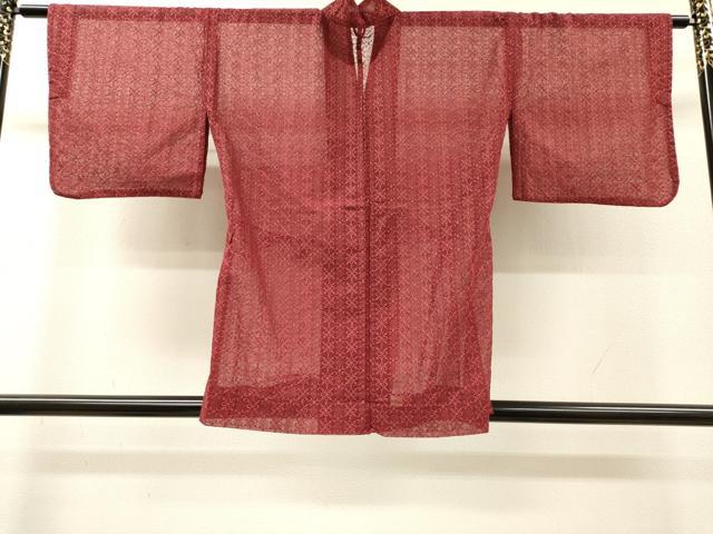 平和屋着物▽道中着　スリーシーズン　春夏秋　塵除け　総レース　花唐草文　赤紅色　DABH7429fe