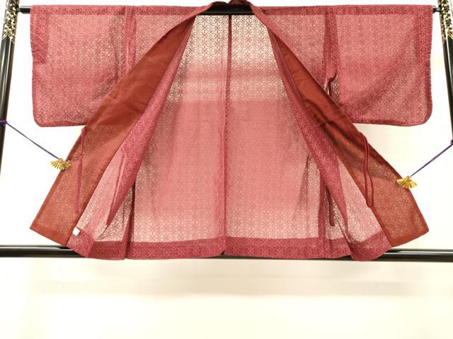 平和屋着物▽道中着　スリーシーズン　春夏秋　塵除け　総レース　花唐草文　赤紅色　DABH7429fe