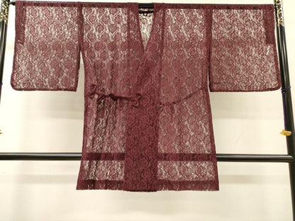 平和屋着物▽道中着　スリーシーズン　春夏秋　塵除け　総レース　洋花文　暗紅色　洗える着物　DABH7430fe
