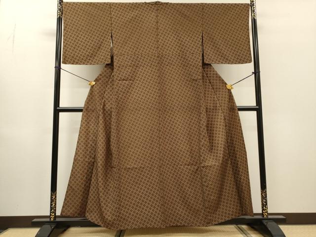 平和屋着物▽小紋　単衣　檜垣文　洗える着物　未使用　DABH7433fe