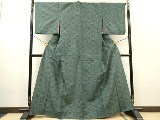 平和屋着物▽上質な紬　単衣　麻の葉文様　正絹　逸品　DABH7434fe