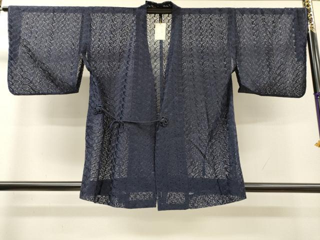 平和屋着物▽道中着　スリーシーズン　春夏秋　塵除け　総レース　舞花　濃藍色　未使用　DABH7437fe