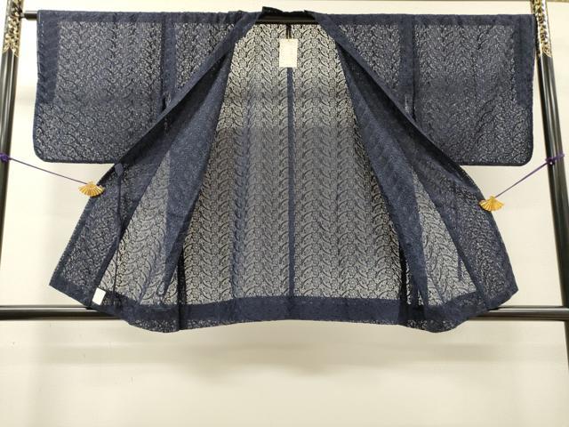 平和屋着物▽道中着　スリーシーズン　春夏秋　塵除け　総レース　舞花　濃藍色　未使用　DABH7437fe