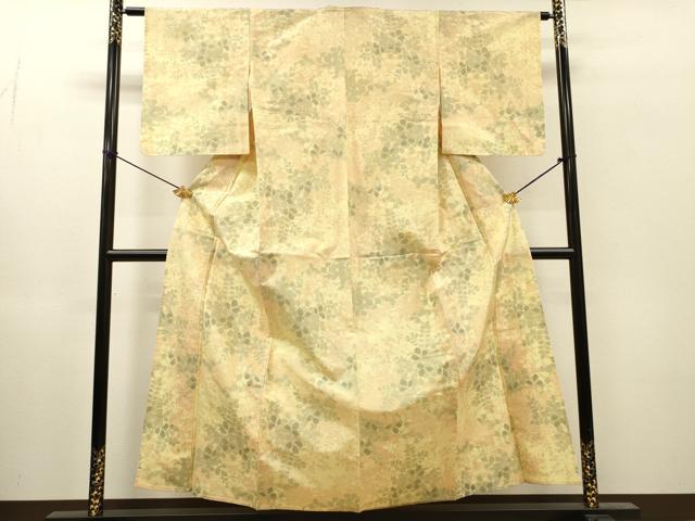 平和屋着物▽上質な紬　単衣　草花　正絹　逸品　DABH7440fe