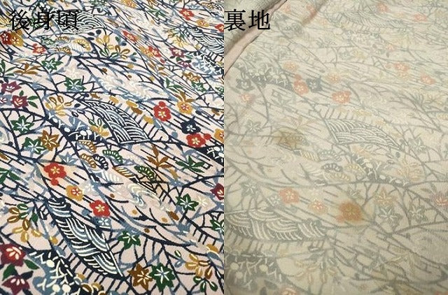 平和屋着物▽上質な小紋　単衣　型染　流水草花　正絹　逸品　未使用　DABH7446fe
