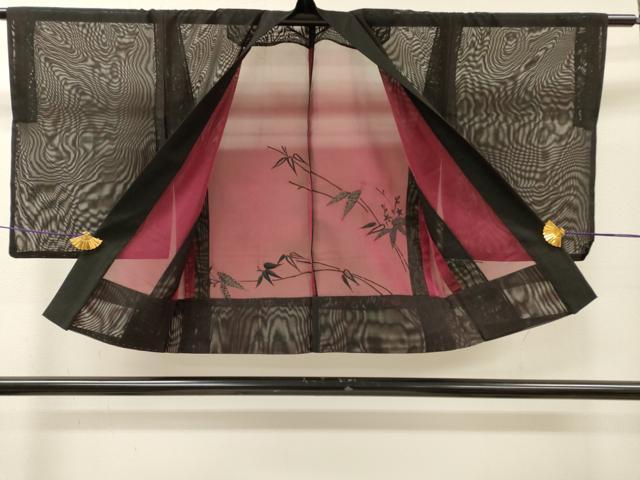 平和屋着物▽羽織　スリーシーズン　春夏秋　塵除け　総刺繍　笹竹文　正絹　逸品　DABH7451fe