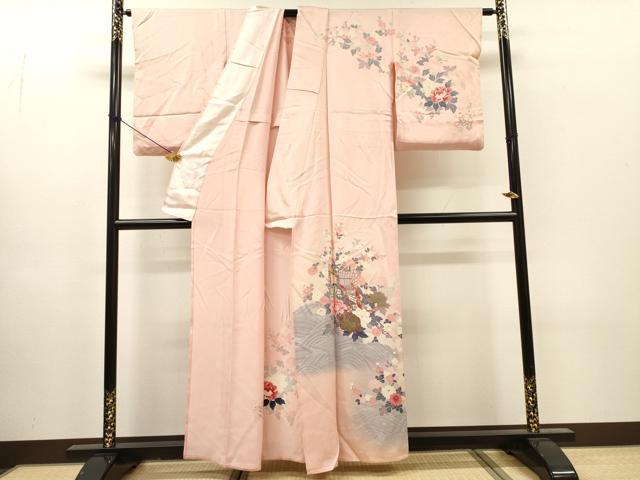 平和屋着物▽訪問着　単衣　御所車花文　暈し染　金彩　正絹　逸品　DABH7452fe