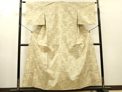 平和屋着物▽上質な紬　単衣　風景花文　正絹　逸品　DABH7456fe