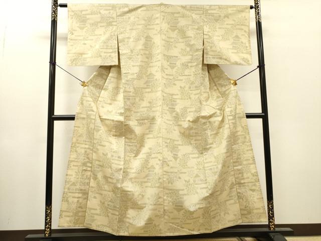 平和屋着物▽上質な紬　単衣　風景花文　正絹　逸品　DABH7456fe